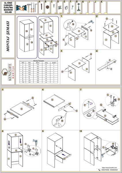 Kenzlife çamaşır-kurutma makinesi dolabı el kindimdf byz 187*070*60 çekmeceli kapaklı % 100 FULL MDF fırsatları