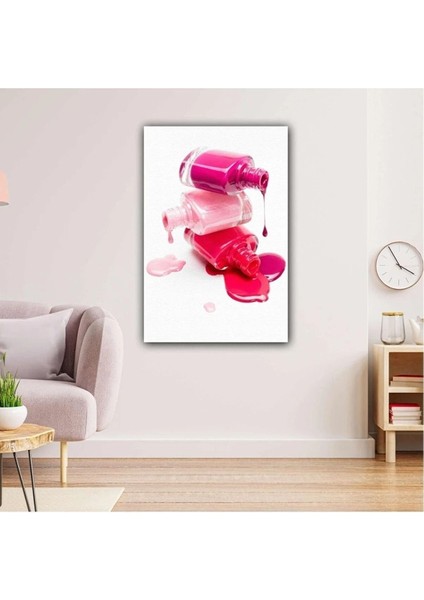 Pembe Kırmızı Oje Şişesi Makyaj Kanvas Tablo Ar030155