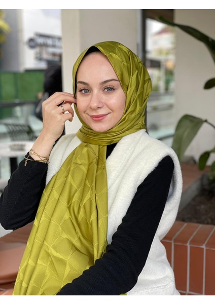 Fıstık Yeşili Loryan Scarf Floş Jakar Cupra Şal modelleri