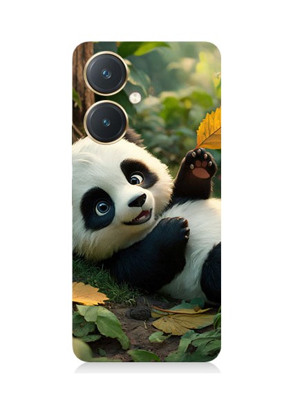 Vivo Y27 Uyumlu Panda ve Yaprak Desenli Silikon Kılıf