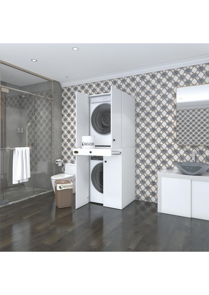 Kenzlife çamaşır-kurutma makinesi dolabı el kindi byz 187*070*60 çekmeceli kapaklı banyo