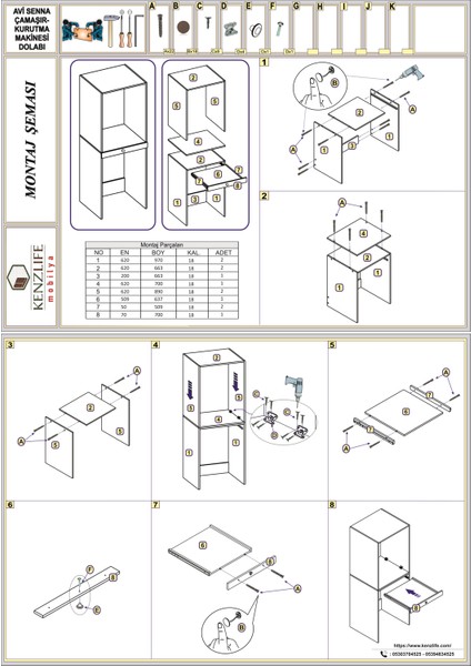 Kenzlife çamaşır-kurutma makinesi dolabı avi sennamdf byz 187*070*60 çekmeceli % 100 FULL MDF fırsatları