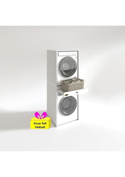 Kenzlife çamaşır-kurutma makinesi dolabı avi senna byz 187*070*60 çekmeceli + tekli duvar rafı hediye