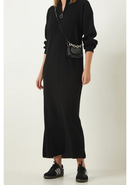 Kadın Fermuarlı Yaka Fitilli Uzun Triko Elbise fiyatları