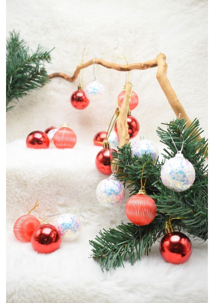 Premium Collection 20lı Kırmızı Beyaz Yılbaşı Süs