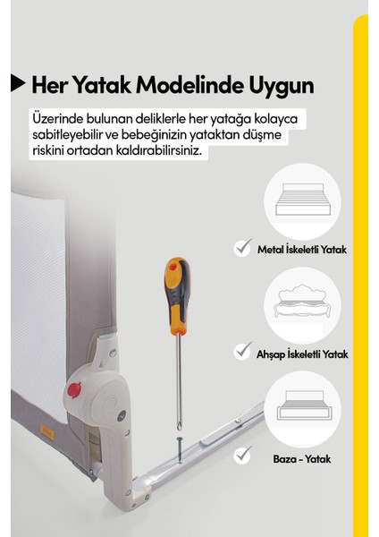 Çocuk Yatak Bariyeri ve Yatak Korkuluğu, Ekstra Dolgulu Kumaş, Bed Guard Bebek Yatak Bariyeri - Beyaz Little Prince
