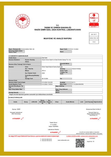 Green Amour Erken Hasat %100 Natürel Sızma Zeytinyağı Soğuk Sıkım Polifenol Değeri Yüksek 500 ml