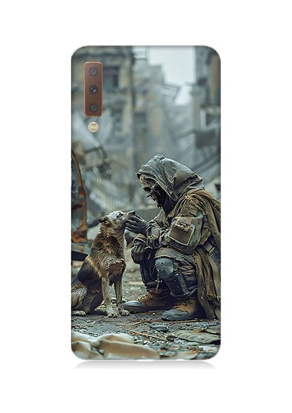 Samsung Galaxy A7 2018 Uyumlu Köpek ve Adam Desenli Silikon Kılıf