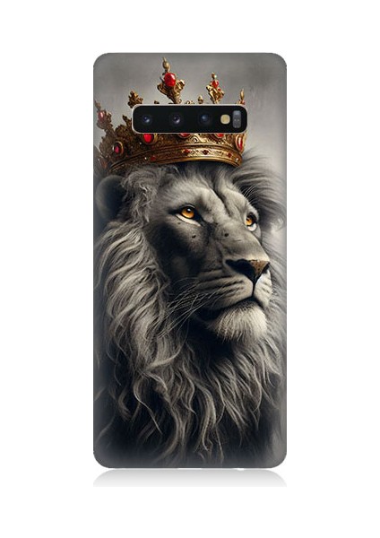Samsung Galaxy S10 Uyumlu Taçlı Aslan 3 Desenli Silikon Kılıf