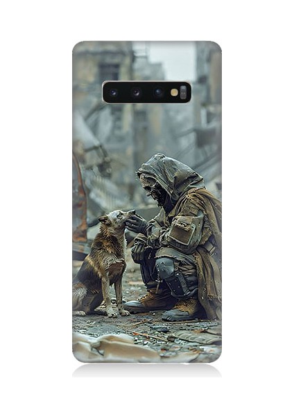 Samsung Galaxy S10 Uyumlu Köpek ve Adam Desenli Silikon Kılıf
