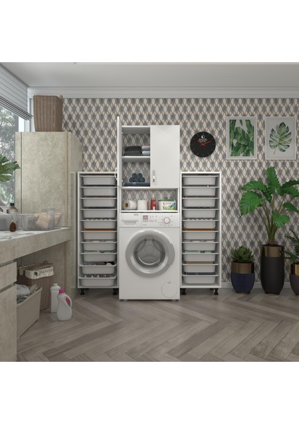 Kenzlife  Çamaşır Makinesi Dolabı Avdotyasepetduble Byz 10 Lu Banyo Arkalıksız Kurutma Bulaşık