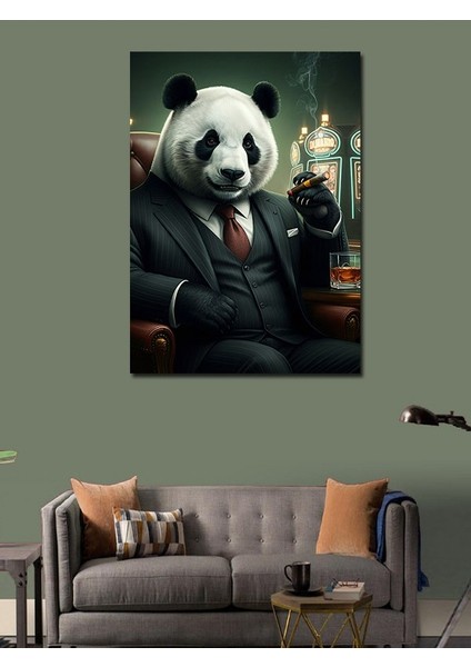 Kanvas Tablo Takım Elbiseli Panda modelleri