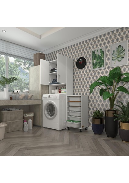 Kenzlife  Çamaşır Makinesi Dolabı Avdotyasepet Byz 06 Lı Banyo Arkalıksız Kurutma Bulaşık