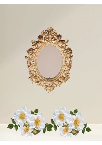 El Işi Boyama Oval Işlemeli Döküm Kasa Antik Ayna 30 x 20 cm