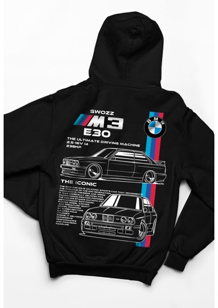 Bmw E30 Ön ve Sırt Baskılı Siyah 3 Ip Kalın Kumaş Sweatshirt Hoodie fırsatları