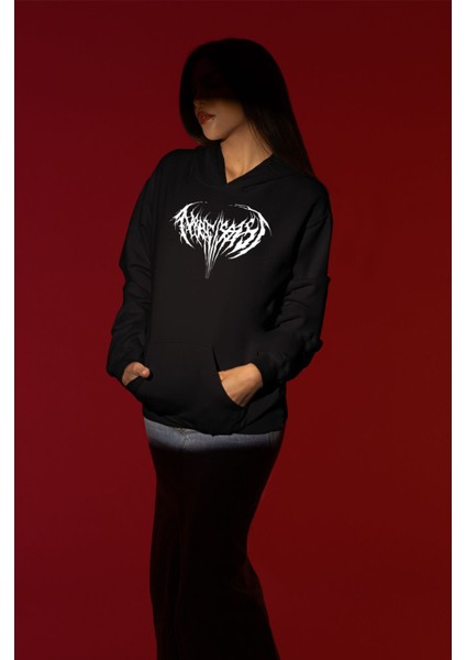Yazılı Kalın Pamuklu Oversize Siyah Sweatshirt