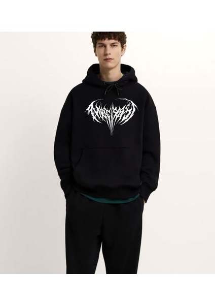 Yazılı Kalın Pamuklu Oversize Siyah Sweatshirt