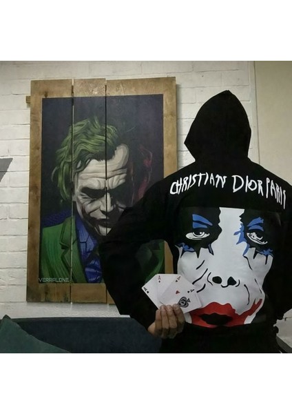 Paris Joker Baskılı Kalın Pamuklu Oversize Siyah Sweatshirt