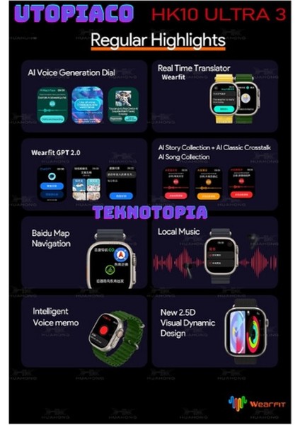 HK10 Ultra 3-A Amoled Ekran Watch 10 Serisi Akıllı Saat Yapay Zeka Bildirim Okuma Çağrı Cevaplama Tüm Modellerle Uyumludur