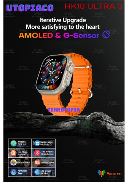 HK10 Ultra 3-A Amoled Ekran Watch 10 Serisi Akıllı Saat Yapay Zeka Bildirim Okuma Çağrı Cevaplama Tüm Modellerle Uyumludur