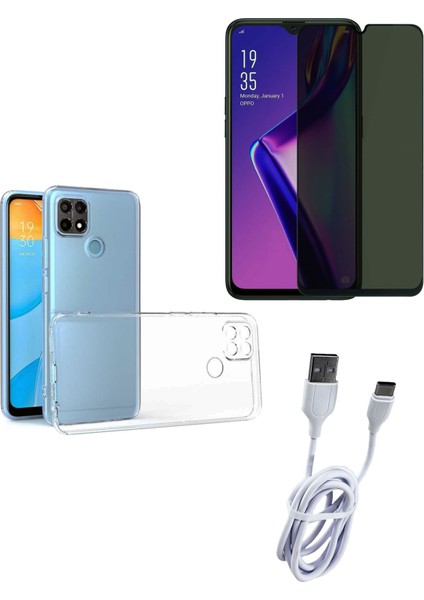 Oppo A15 - A15S Hayalet Ekran Koruyucu, Şeffaf Kılıf ve Şarj Kablosu Seti | 3'lü Koruma Paketi