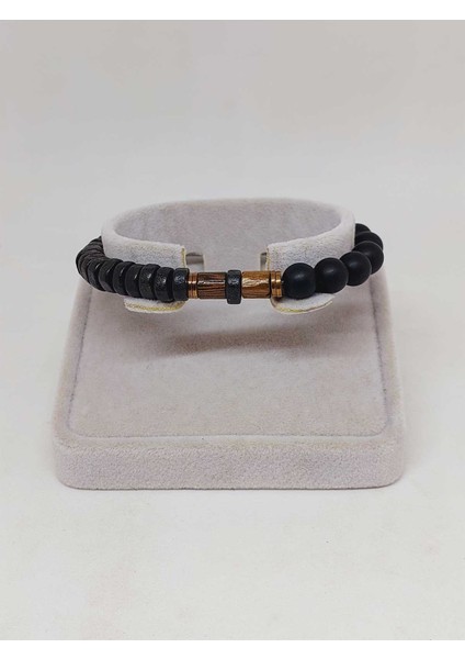 Ahşap Siyah Renkli & Oniks Taşı 8mm Tasarım Bileklik Hawaii Model (11130) fiyatları