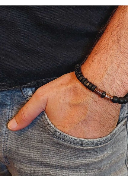 Ahşap Siyah Renkli & Oniks Taşı 8mm Tasarım Bileklik Hawaii Model (11130) modelleri