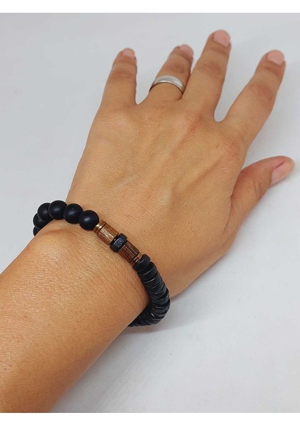 Ahşap Siyah Renkli & Oniks Taşı 8mm Tasarım Bileklik Hawaii Model (11130) fırsatları