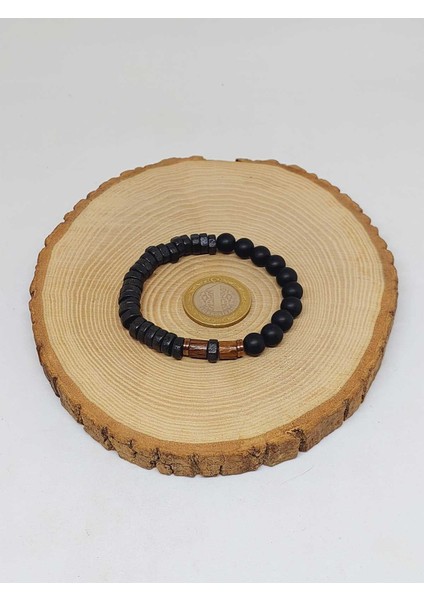 Ahşap Siyah Renkli & Oniks Taşı 8mm Tasarım Bileklik Hawaii Model (11130) indirimleri