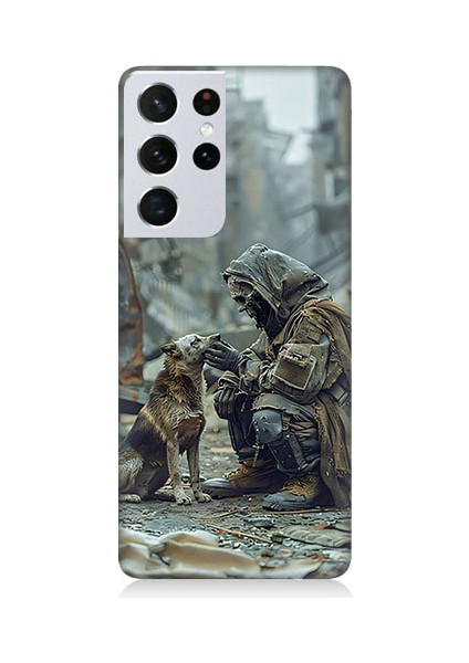 Samsung Galaxy S21 Ultra Uyumlu Köpek ve Adam Desenli Silikon Kılıf