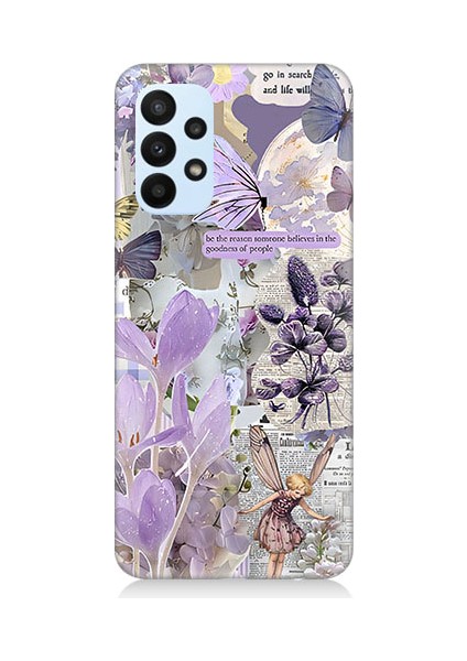 Samsung Galaxy A33 Uyumlu Mor Çiçekler Desenli Silikon Kılıf