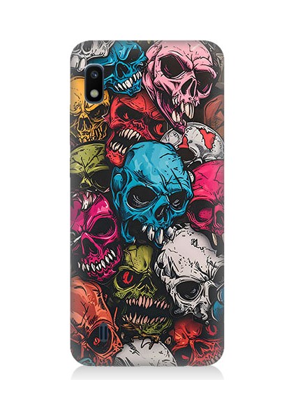 Samsung Galaxy A10 Uyumlu Renkli Kafatasları Desenli Silikon Kılıf