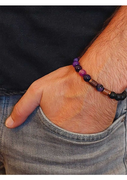 Mor Akik & Oniks Taşı 8mm Tasarım Bileklik Hawaii Model (7777) modelleri