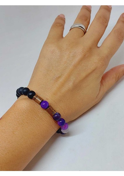 Mor Akik & Oniks Taşı 8mm Tasarım Bileklik Hawaii Model (7777) fırsatları