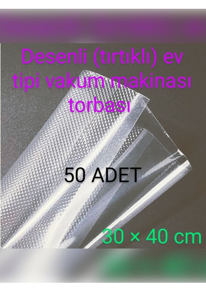 Desenli Tırtıklı Ev Tipi Vakum Makinası Torbası 30 x 40 cm 50 Adet