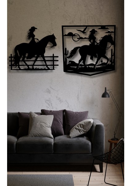 Göz Alıcı Kadın ve At Temalı 2 Parçalı Ahşap Duvar Dekoru 90 x 38 cm fiyatları