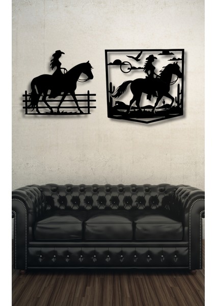 Göz Alıcı Kadın ve At Temalı 2 Parçalı Ahşap Duvar Dekoru 90 x 38 cm fırsatları