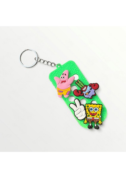 Delikli Jibbitz Anahtarlık Sünger Bob,patrick ve Bay Yengeç 4'lü Set