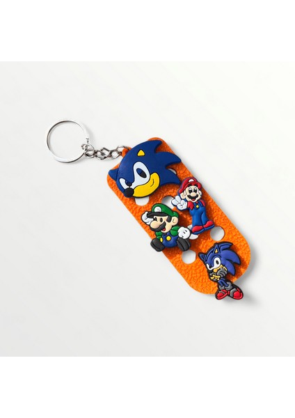 Delikli Jibbitz Anahtarlık Mario ve Sonic 4'lü Set