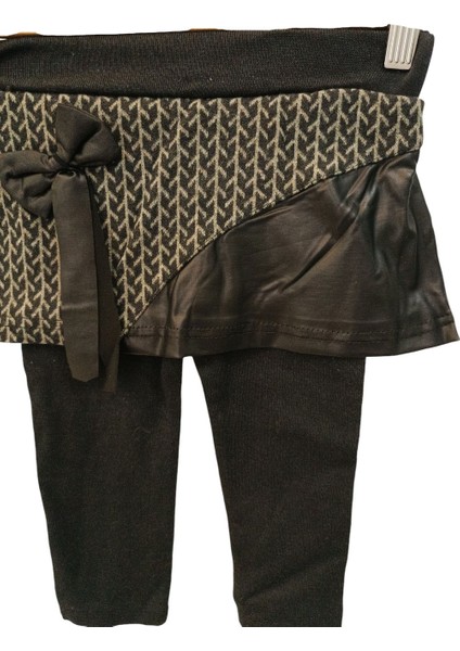 Deri Detaylı Kazayağı Desenli Çocuk Etek Tayt modelleri
