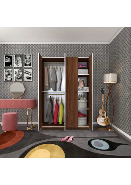 Kenzlife Gardırop 4 Kapılı Kapaklı Devetabanı Cvz 173*120*42 Gardolap Dolap Ofis