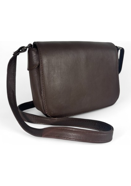 Hakiki Deri Kahverengi Büyük Kapaklı Mıknatıslı Kol Çantası-Omuz Çantası