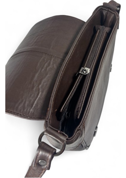 Hakiki Deri Kahverengi Büyük Kapaklı Mıknatıslı Kol Çantası-Omuz Çantası fırsatları