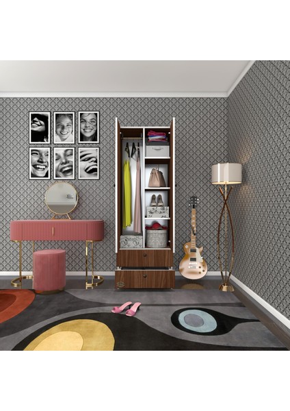 Kenzlife Gardırop 2 Kapılı Kapaklı 2 Çekmeceli Nilüfer Cvz 173*60*42 Gardolap Dolap Ofis