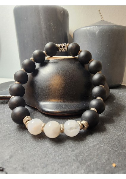 Ay Taşı ve Oniks Doğal Taş Kadın ve Erkek Bileklik