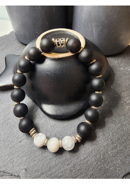 Ay Taşı ve Oniks Doğal Taş Kadın ve Erkek Bileklik fiyatları