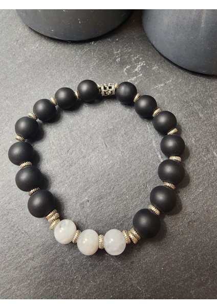 Ay Taşı ve Oniks Doğal Taş Kadın ve Erkek Bileklik modelleri