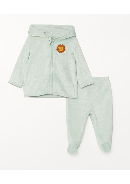 Lcw Baby Kapüşonlu Uzun Kollu Baskılı Erkek Bebek Hırka ve Pantolon 2'li Takım