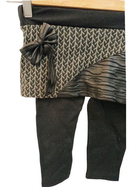 Deri Detaylı Kazayağı Desenli Çocuk Etek Tayt modelleri