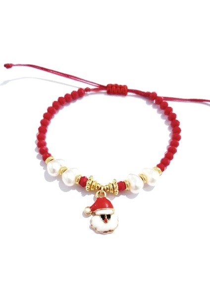 Kırmızı Kristal Boncuklu Yamuk Inci Boncuklu Noel Baba Yılbaşı Bileklik fiyatları